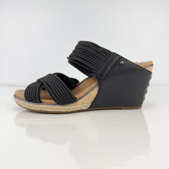 UGG  Hilarie‎ Wedge Sandals Black Leather Elastic Straps Espadrille US 8  EU 3 - Picture 6 of 12